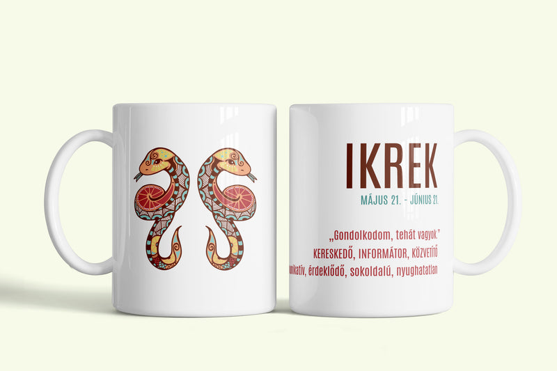 Az ikrek tulajdonságai bögre, fehér kerámia, egyedi nyomtatott mintával