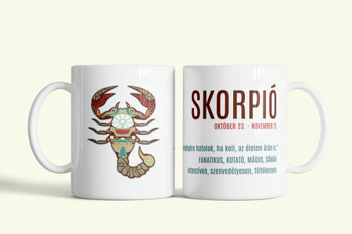 A skorpió tulajdonságai bögre, fehér kerámia, egyedi nyomtatott mintával