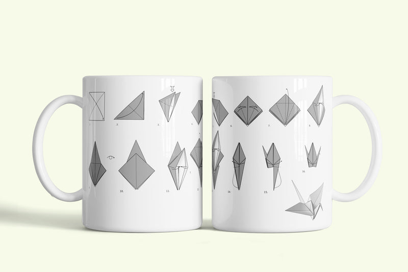 Origami daru bögre, fehér kerámia, egyedi nyomtatott mintával
