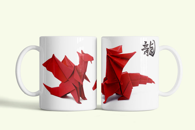 Origami sárkányok bögre, fehér kerámia, egyedi nyomtatott mintával