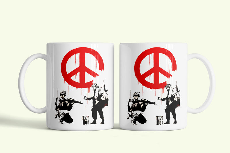Banksy Peace bögre, fehér kerámia, egyedi nyomtatott mintával