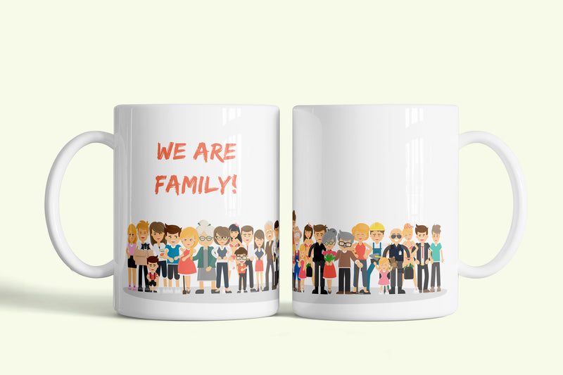 We are family! bögre, fehér kerámia, egyedi nyomtatott mintával