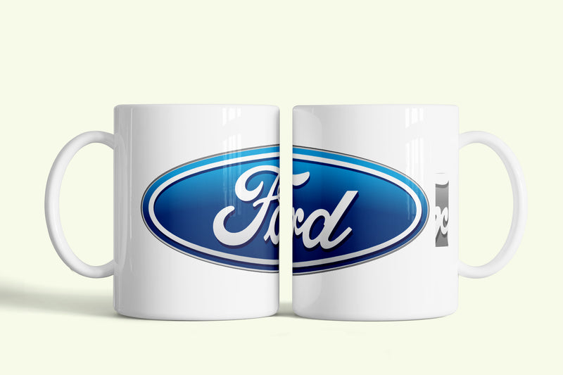 Ford bögre fehér, kék ovális logóval, fehér kerámia, egyedi nyomtatott mintával