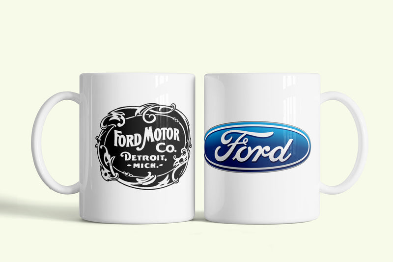 Ford bögre retró Ford Motor Co. emblémával, fehér kerámia, egyedi nyomtatott mintával