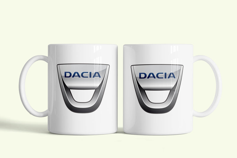 Dacia bögre, fehér kerámia, egyedi nyomtatott mintával