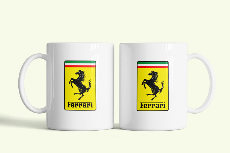Ferrari bögre, fehér kerámia, egyedi nyomtatott mintával