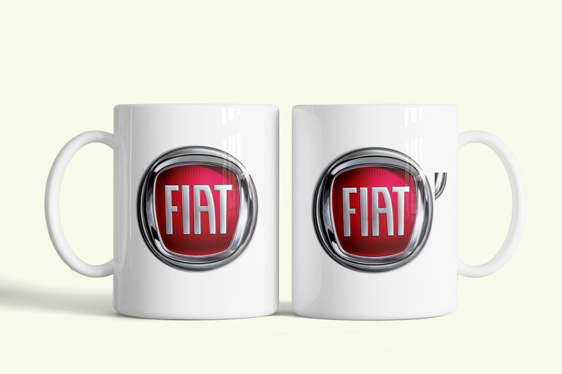 FIAT bögre, fehér kerámia, egyedi nyomtatott mintával