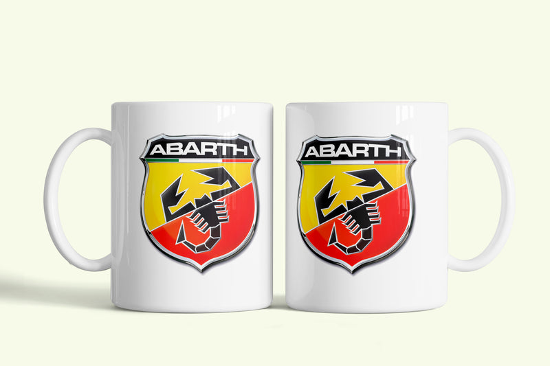 Abarth bögre, fehér kerámia, egyedi nyomtatott mintával