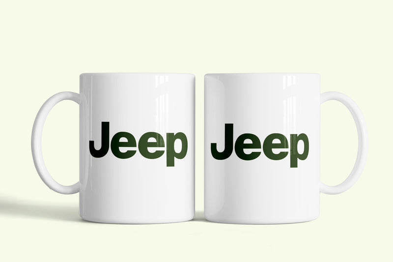 Jeep bögre, fehér kerámia, egyedi nyomtatott mintával