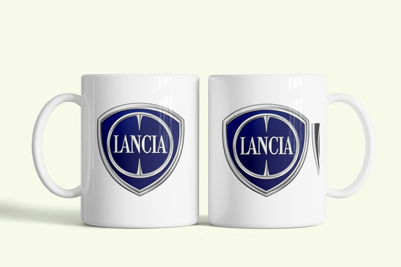 Lancia bögre, fehér kerámia, egyedi nyomtatott mintával