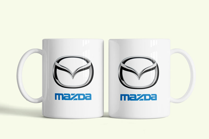 Mazda bögre, fehér kerámia, egyedi nyomtatott mintával