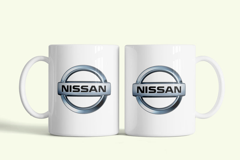 Nissan bögre, fehér kerámia, egyedi nyomtatott mintával