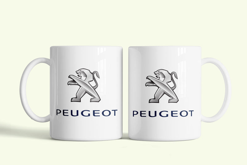 Peugeot bögre, fehér kerámia, egyedi nyomtatott mintával