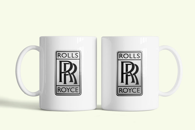 Rolls-Royce bögre, fehér kerámia, egyedi nyomtatott mintával