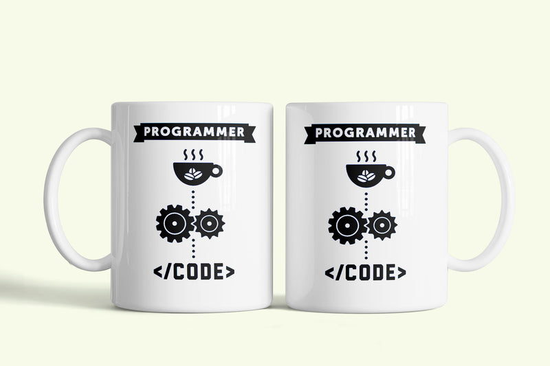 Programnyelv bögre fehér, „Programmer </code>”, fehér kerámia, egyedi nyomtatott mintával