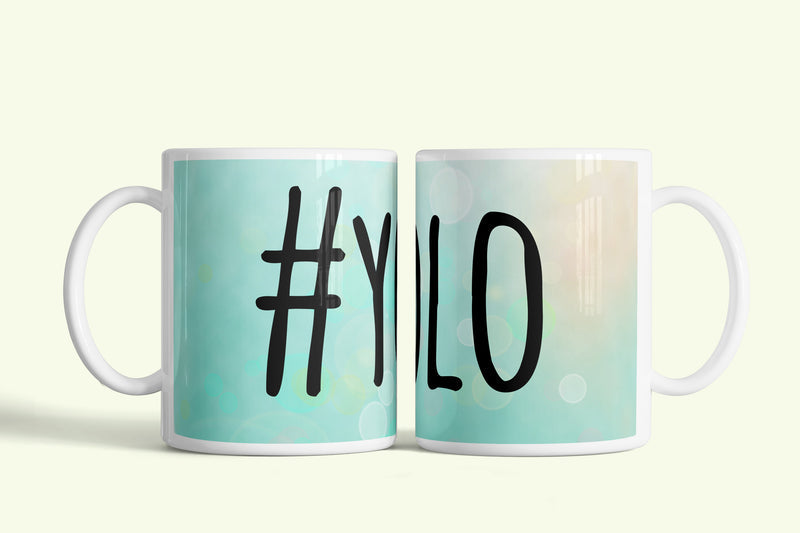 Yolo bögre, fehér kerámia, egyedi nyomtatott mintával