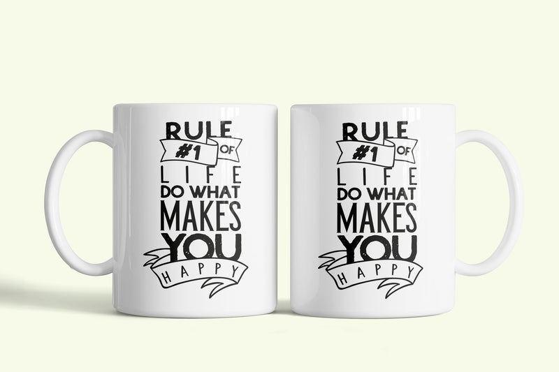 Angol feliratos bögre „Do what makes you happy”, fehér kerámia, egyedi nyomtatott mintával