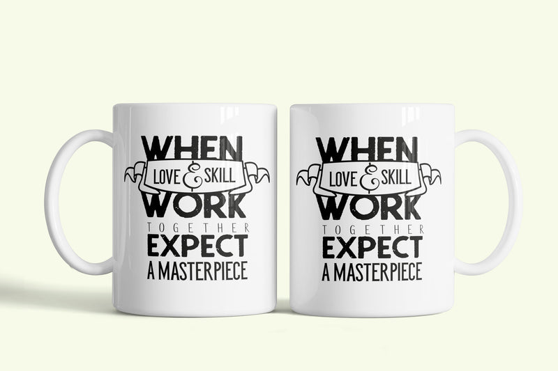 Angol feliratos bögre „Expect a masterpiece”, fehér kerámia, egyedi nyomtatott mintával