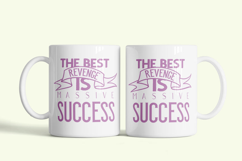 Angol feliratos bögre „The best revenge is massive success”, fehér kerámia, egyedi nyomtatott mintával