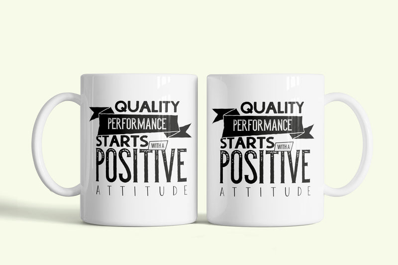 Angol feliratos bögre „Positive attitude”, fehér kerámia, egyedi nyomtatott mintával