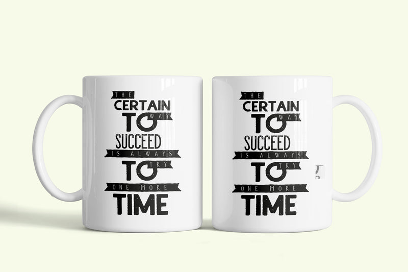 Angol feliratos bögre „Try one more time”, fehér kerámia, egyedi nyomtatott mintával