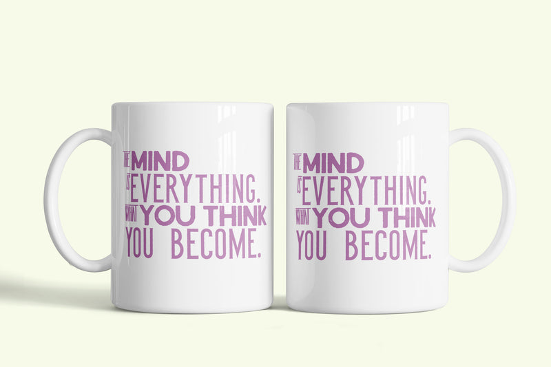 Angol feliratos bögre „What you think you become”, fehér kerámia, egyedi nyomtatott mintával