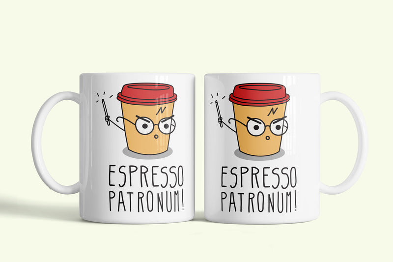 Espresso Patronum! bögre, fehér kerámia, egyedi nyomtatott mintával