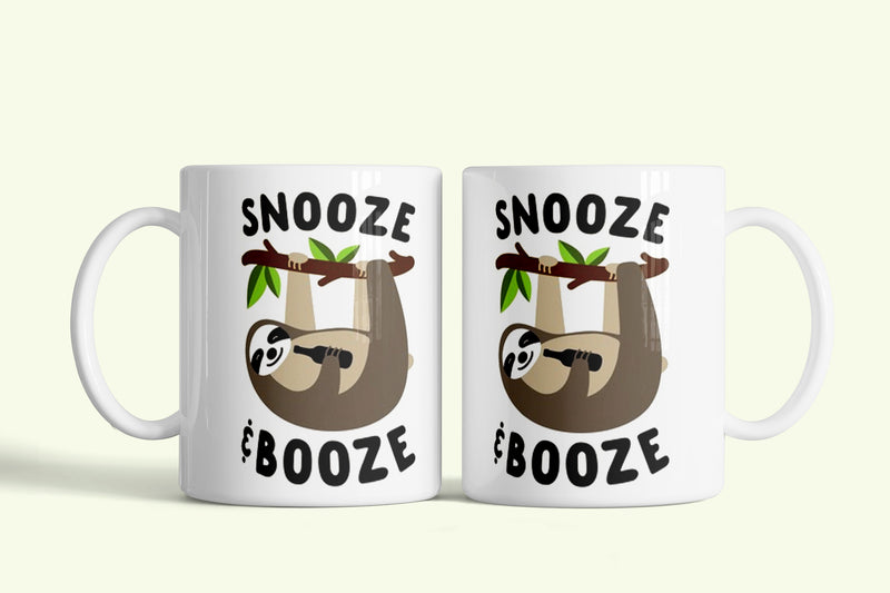 Snooze and Booze lajhár bögre, fehér kerámia, egyedi nyomtatott mintával