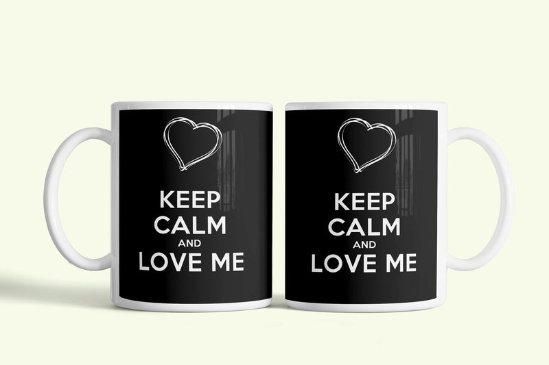 Keep Calm and Love Me bögre több színben, fehér kerámia, egyedi nyomtatott mintával