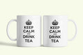 Keep Calm and drink tea bögre fehér, angol felirattal, fehér kerámia, egyedi nyomtatott mintával