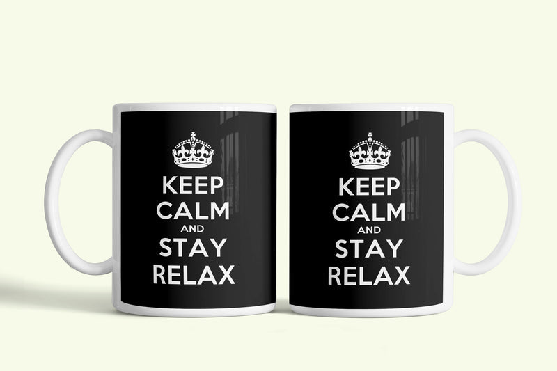Keep Calm and Stay Relax bögre, fehér kerámia, egyedi nyomtatott mintával