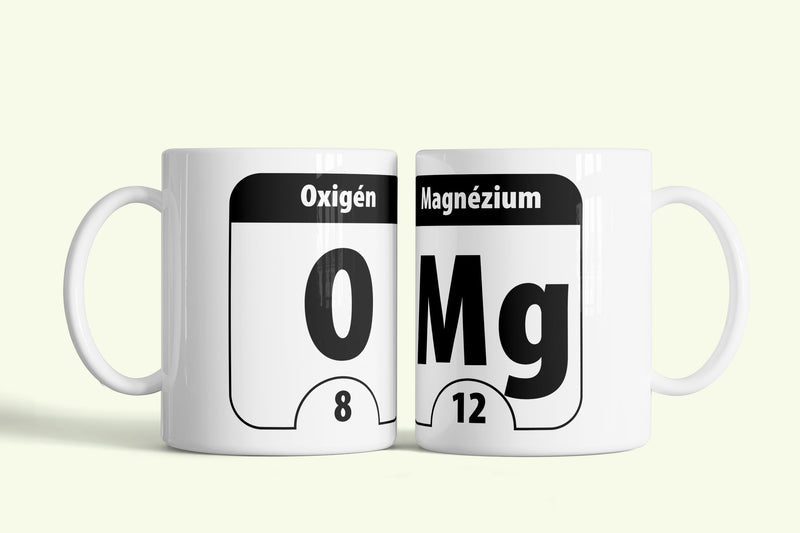 Oxigén, Magnézium bögre, fehér kerámia, egyedi nyomtatott mintával