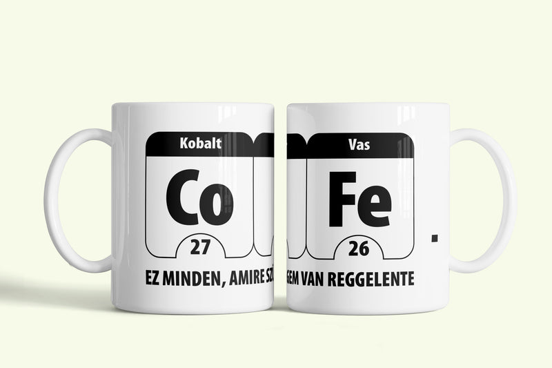Kobalt, Fluor, Vas bögre, fehér kerámia, egyedi nyomtatott mintával