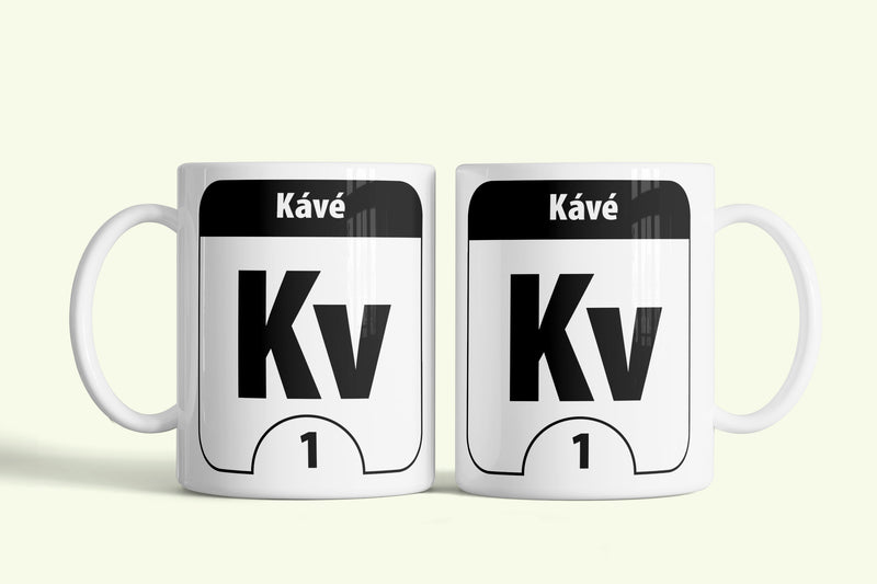 Kv bögre, fehér kerámia, egyedi nyomtatott mintával