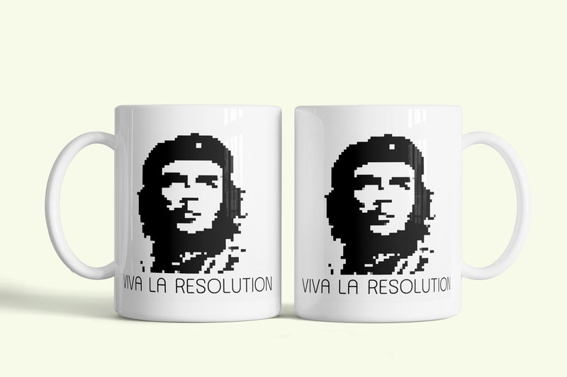 Viva la Resolution! bögre, fehér kerámia, egyedi nyomtatott mintával
