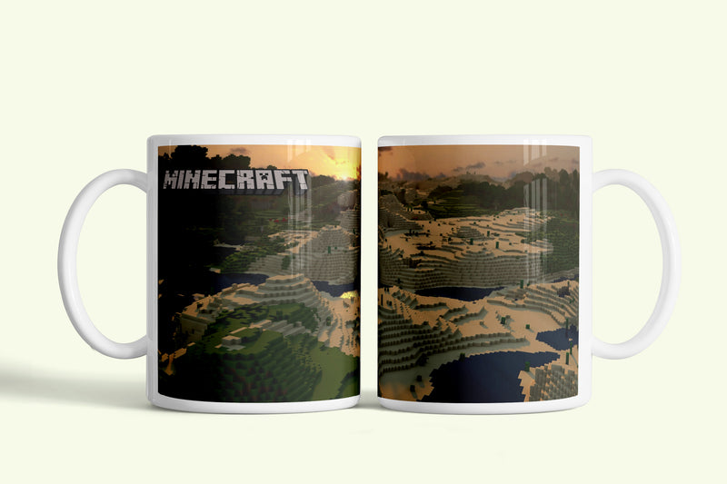 Minecraft bögre tájképpel, fehér kerámia, egyedi nyomtatott mintával