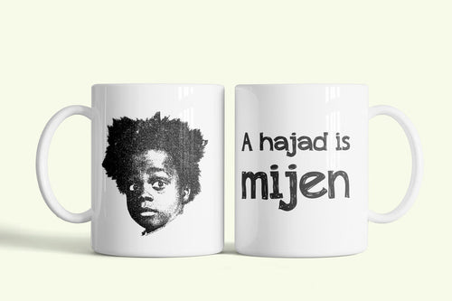 A hajadis mijen bögre, fehér kerámia, egyedi nyomtatott mintával