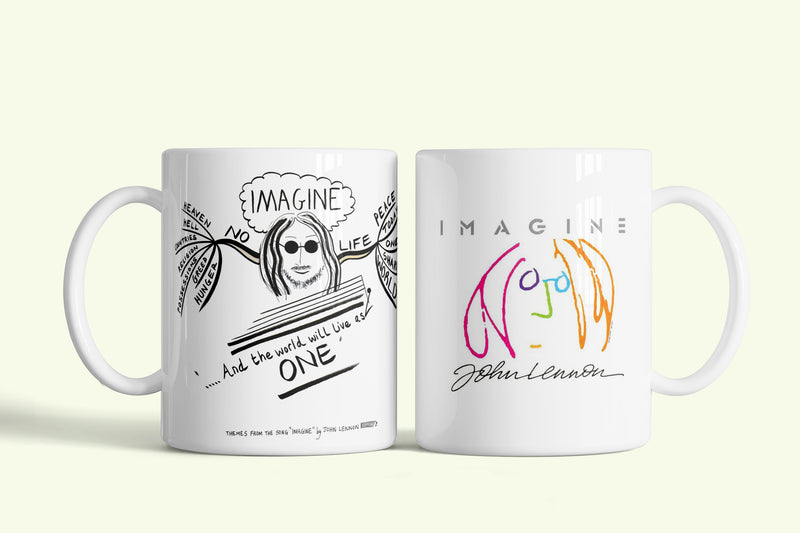 Imagine bögre John Lennon rajzzal és „Imagine” felirattal, fehér kerámia, egyedi nyomtatott mintával