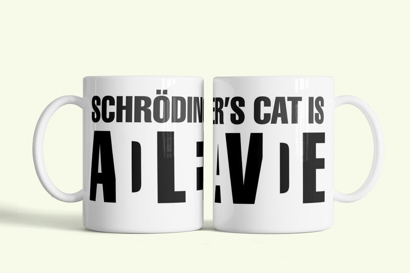 Schrödinger macskája bögre, fehér kerámia, egyedi nyomtatott mintával