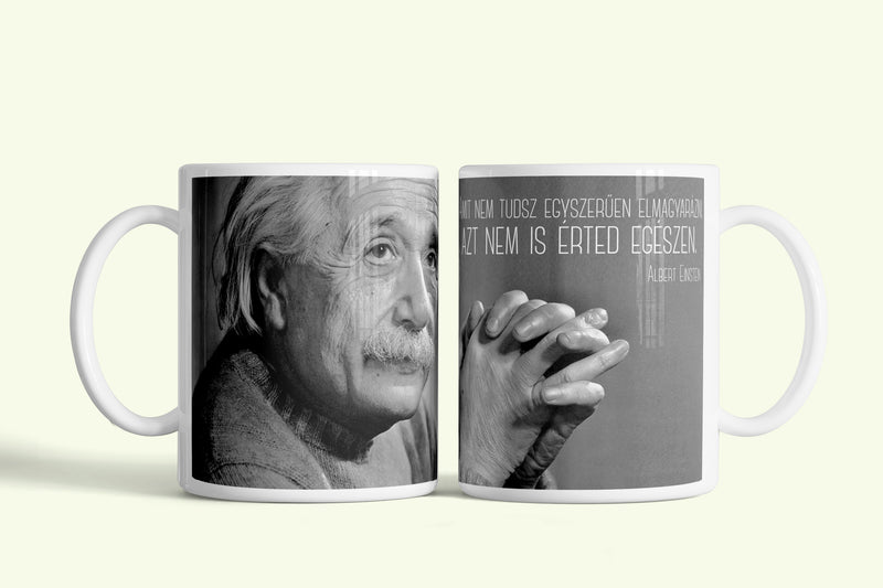 Einstein bögre, fehér kerámia, egyedi nyomtatott mintával