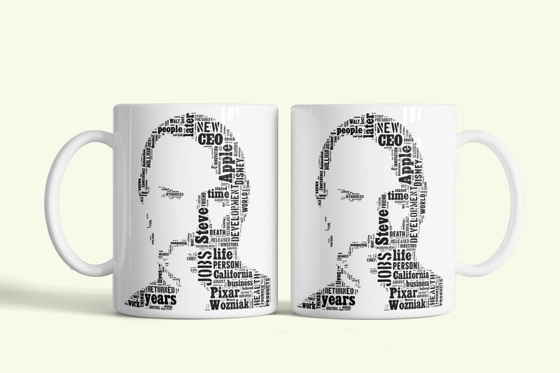 Steve Jobs bögre, fehér kerámia, egyedi nyomtatott mintával