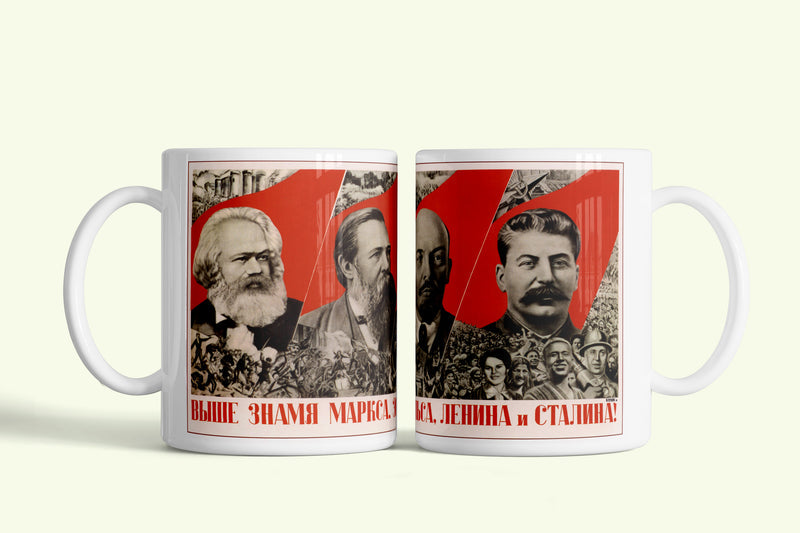 Marx, Engels, Lenin, Sztálin bögre, fehér kerámia, egyedi nyomtatott mintával