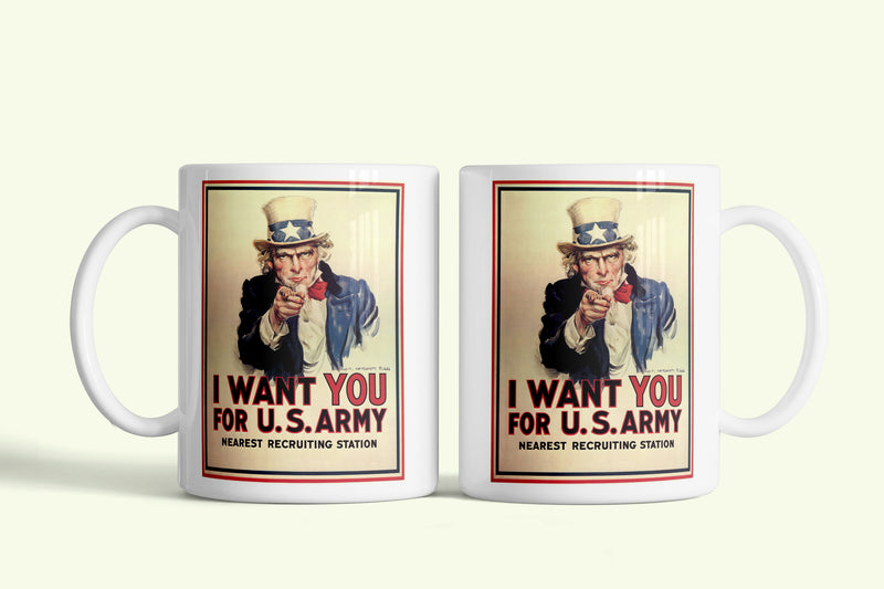 I want you! bögre, fehér kerámia, egyedi nyomtatott mintával