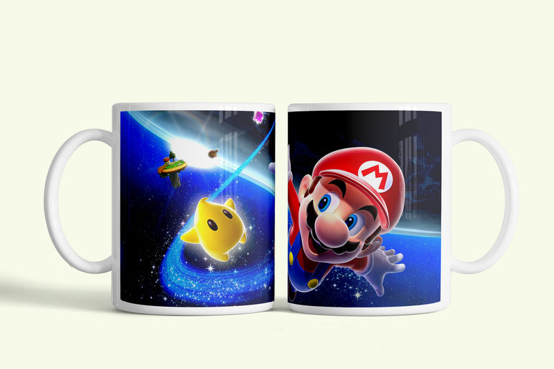 Super Mario bögre űrbeli Mario portréval, fehér kerámia, egyedi nyomtatott mintával