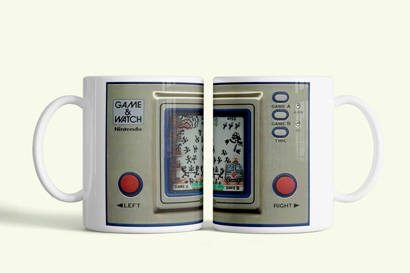 Kvarcjáték bögre kék keretes Game & Watch konzollal, fehér kerámia, egyedi nyomtatott mintával