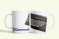 Commodore Plus/4 bögre, fehér kerámia, egyedi nyomtatott mintával