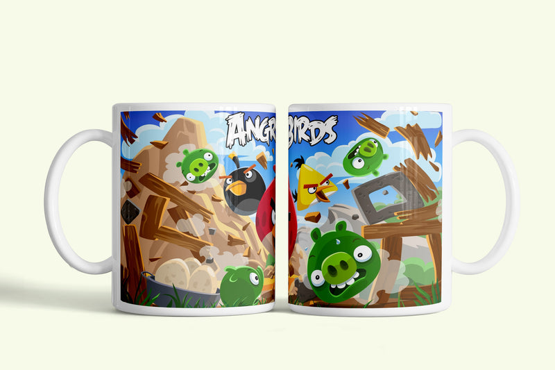 Angry Birds bögre madarakkal és malacokkal, fehér kerámia, egyedi nyomtatott mintával