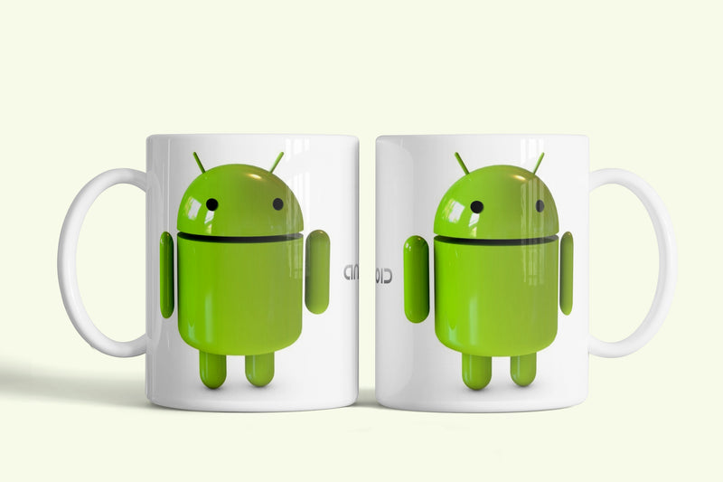 Android bögre, fehér kerámia, egyedi nyomtatott mintával