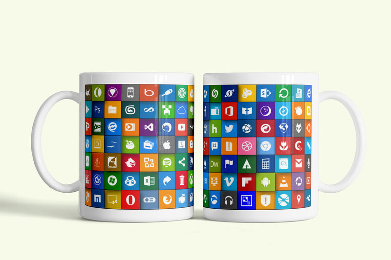 Windows Metro bögre, fehér kerámia, egyedi nyomtatott mintával