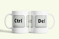Ctrl-Alt-Del bögre szürke billentyűkkel, fehér kerámia, egyedi nyomtatott mintával